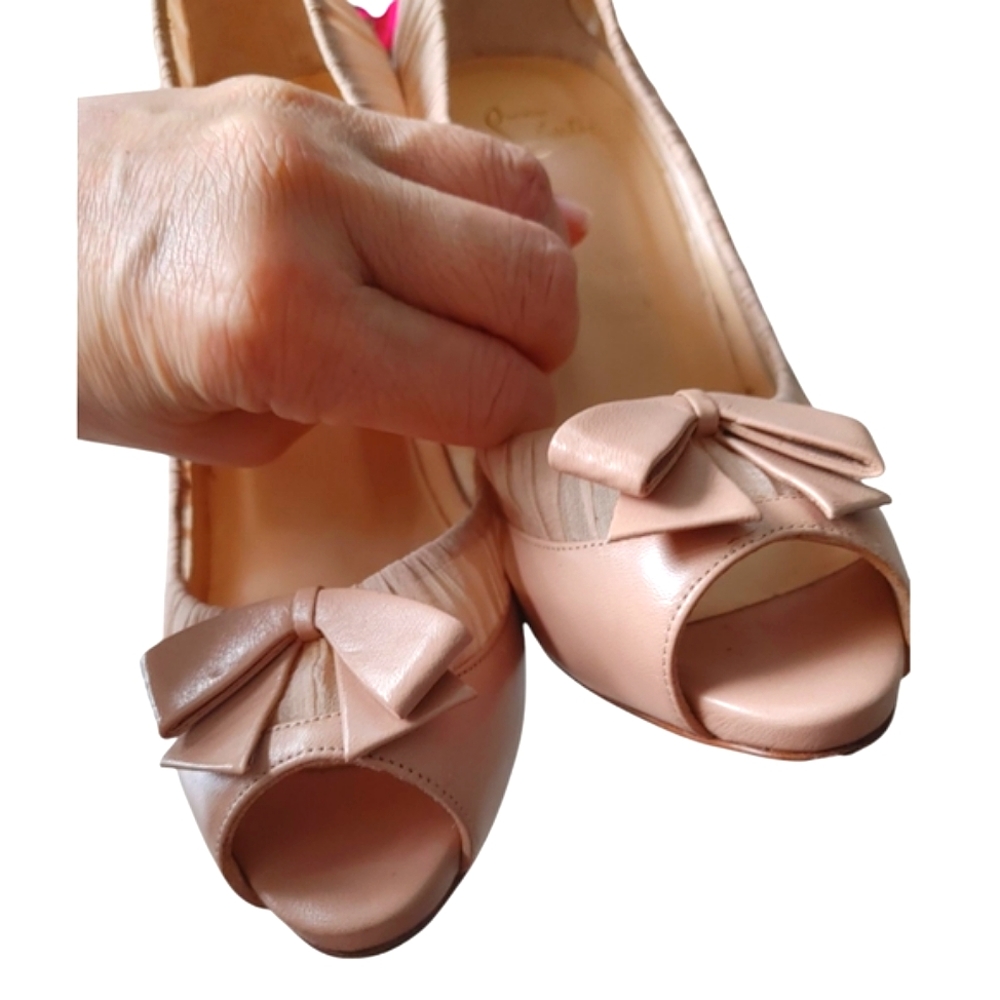 Christian Louboutin Heel Pumps Beige Ribbon Lace Shoes - Picture 10 of 14